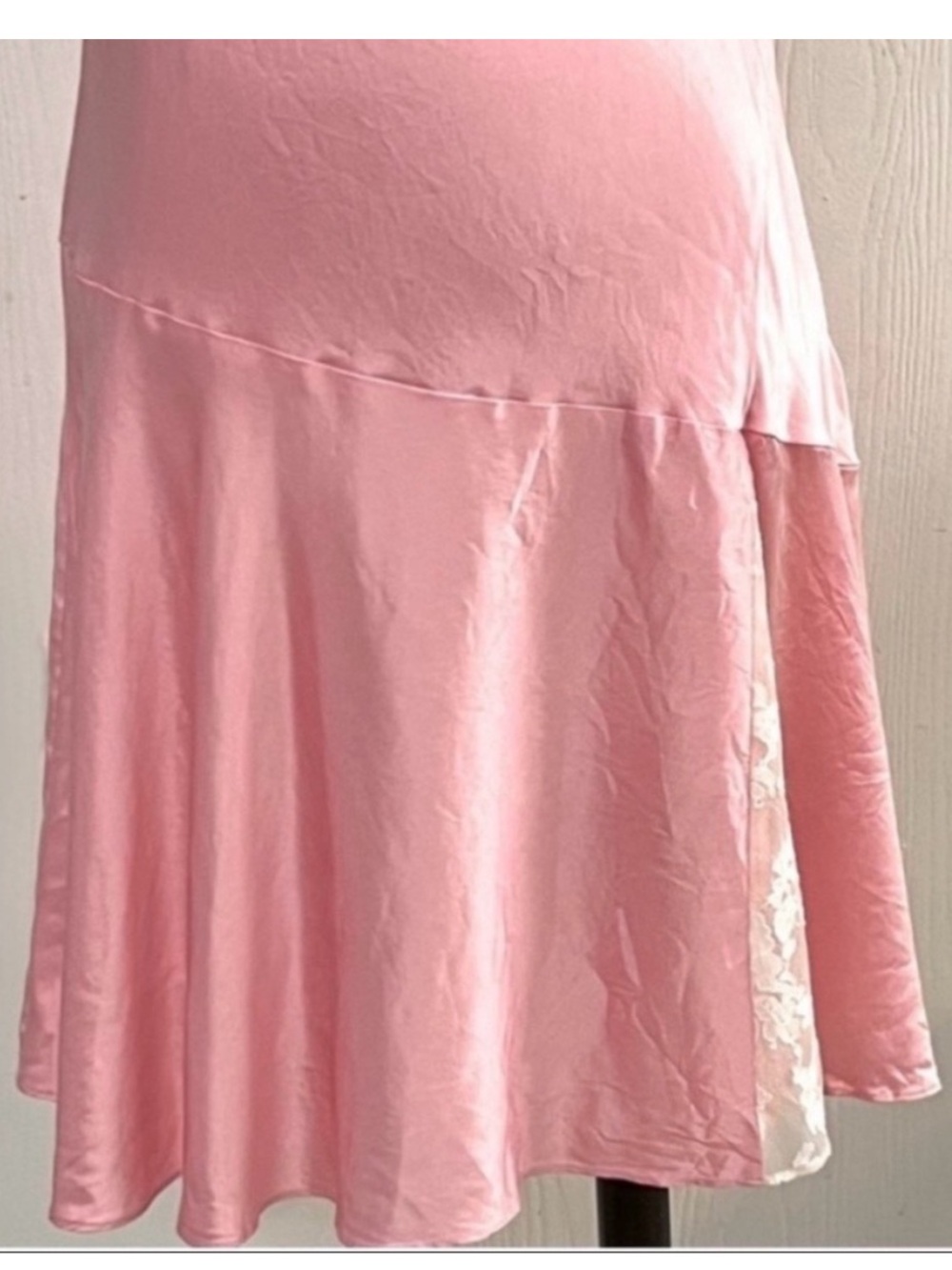LoveShackFancy Lionel Pink Cowl Neck lace-trimmed silk Mini Dress Size 14 - Picture 7 of 13